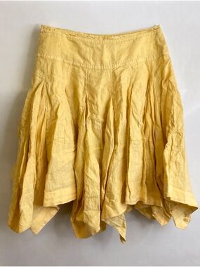 ANTHROPOLOGIE Linen Yellow Midi Skirt Women's Size S Fits M